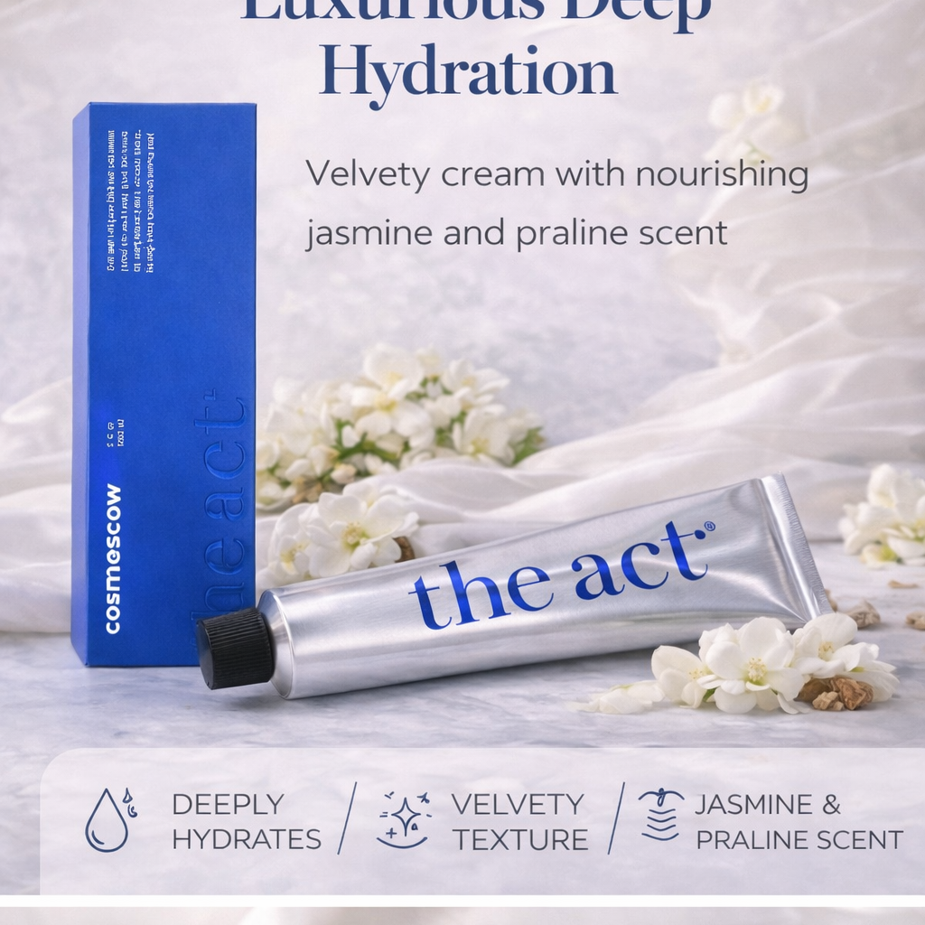 Rich hand and body cream with packaging and cream in a bowl on a light background